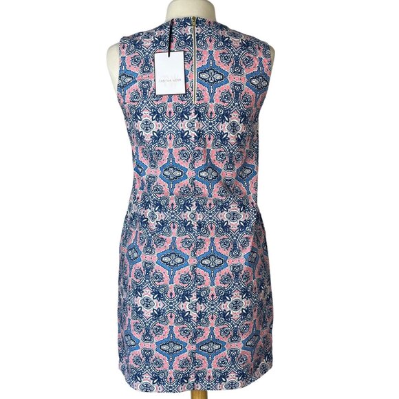 Tabitha Webb Sheath Shift Dress Womens Size 2 Blue Pink Sleeveless Pockets - Picture 2 of 10